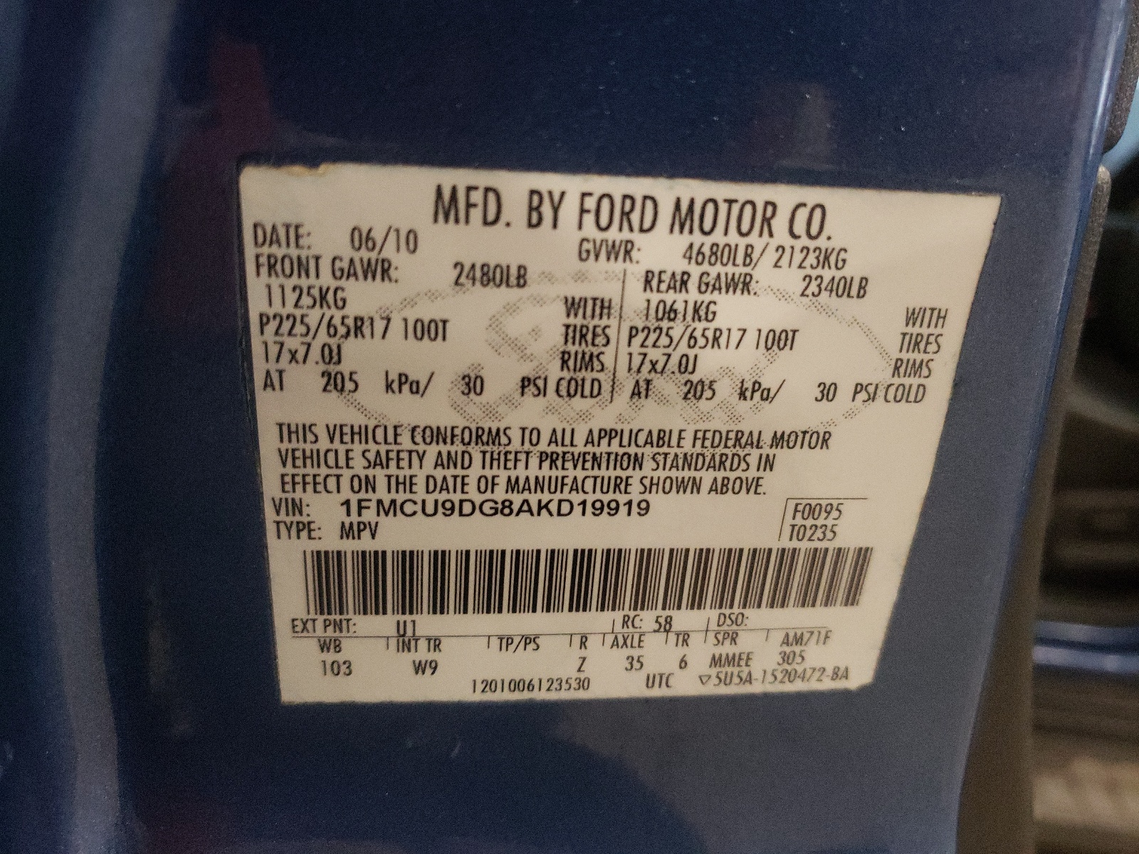 1FMCU9DG8AKD19919 2010 Ford Escape Xlt