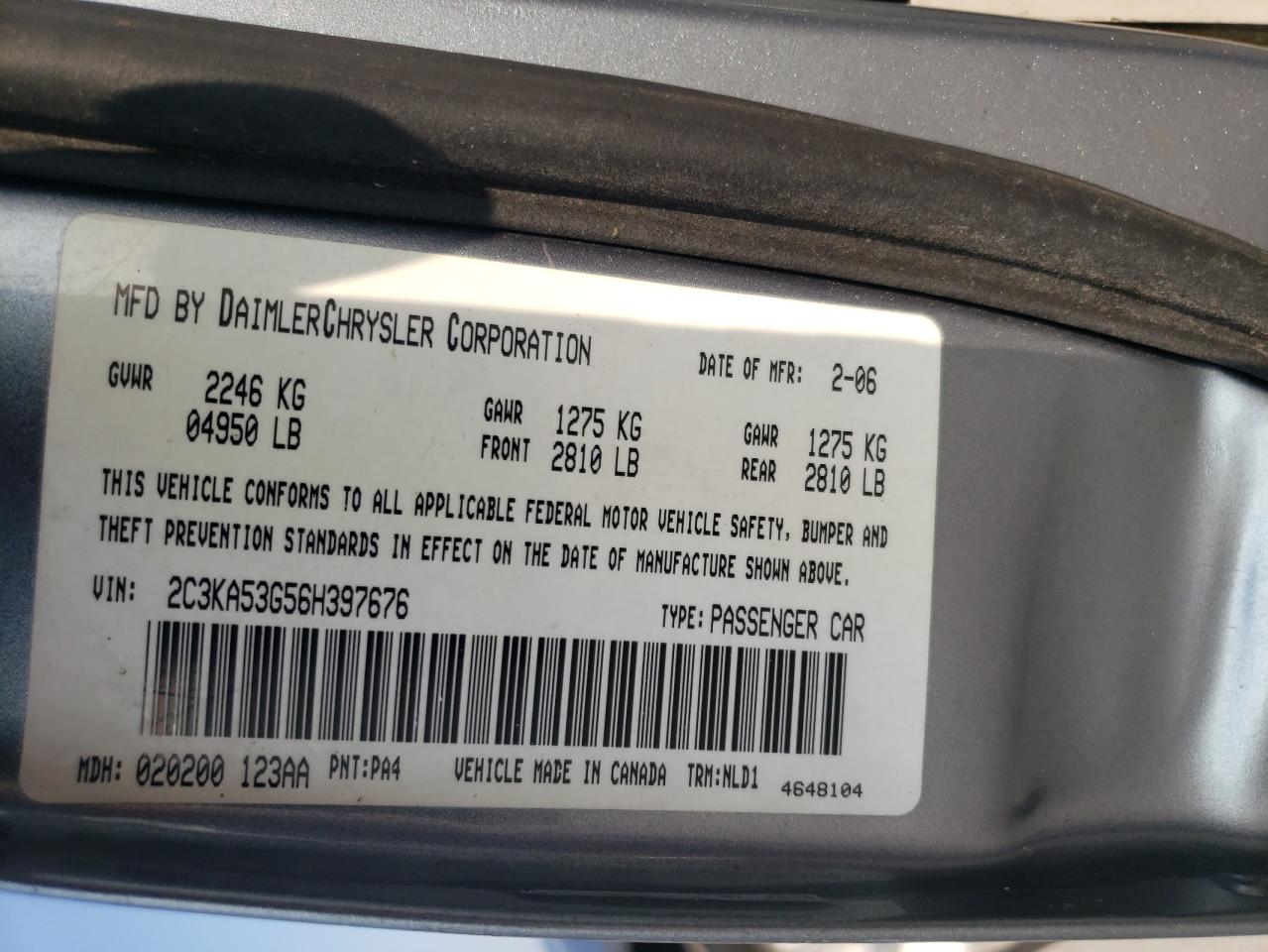 2006 Chrysler 300 Touring VIN: 2C3KA53G56H397676 Lot: 66818534