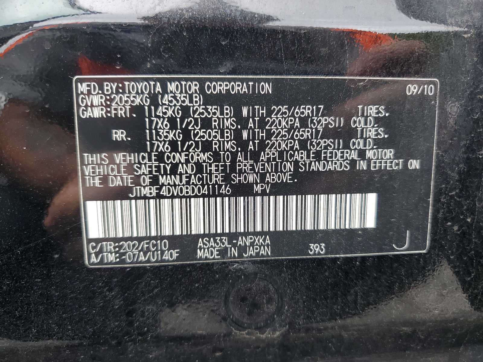 JTMBF4DV0BD041146 2011 Toyota Rav4