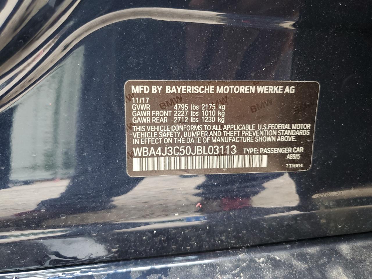 2018 BMW 430Xi Gran Coupe VIN: WBA4J3C50JBL03113 Lot: 66281274