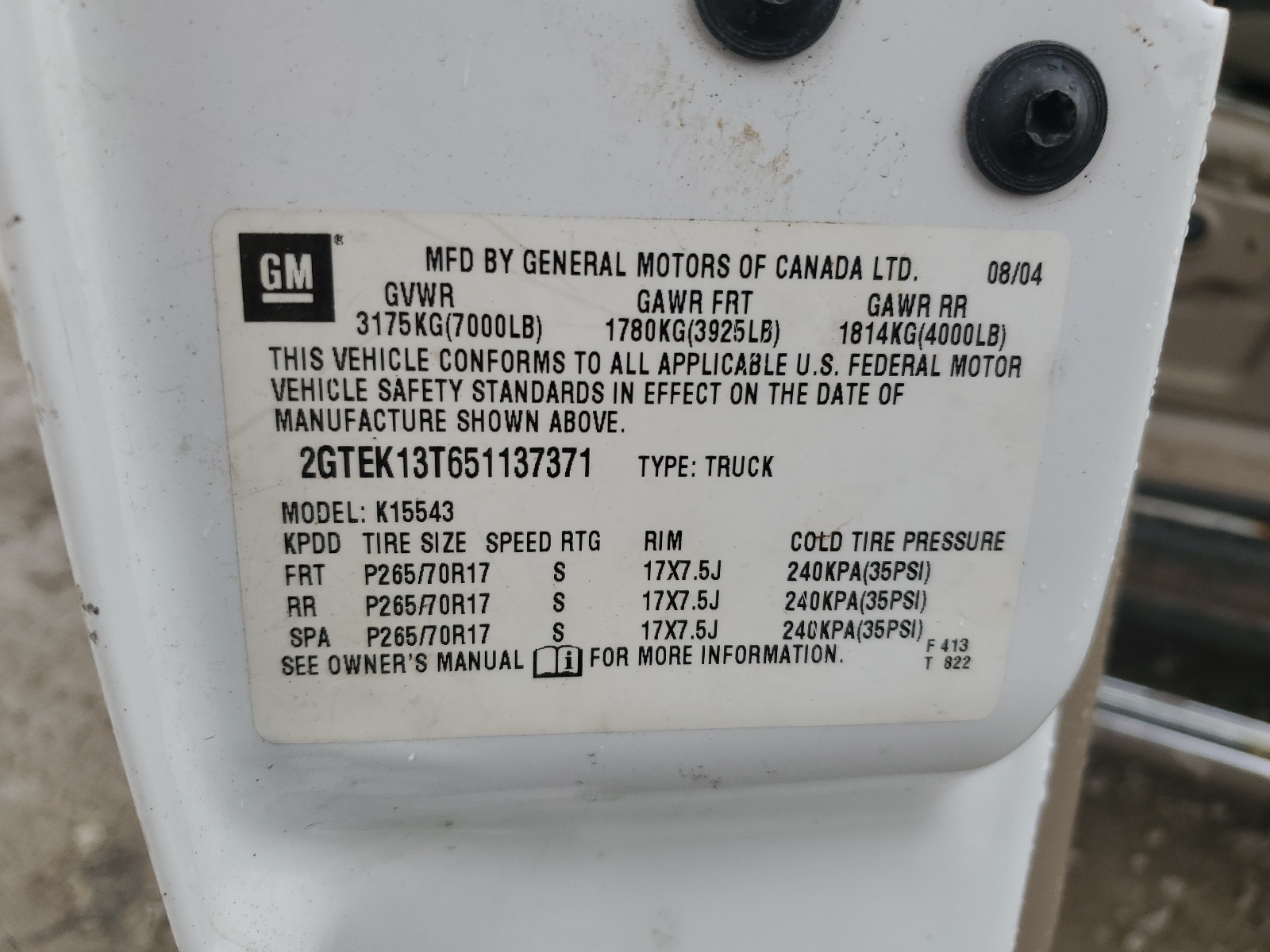 2GTEK13T651137371 2005 GMC New Sierra K1500