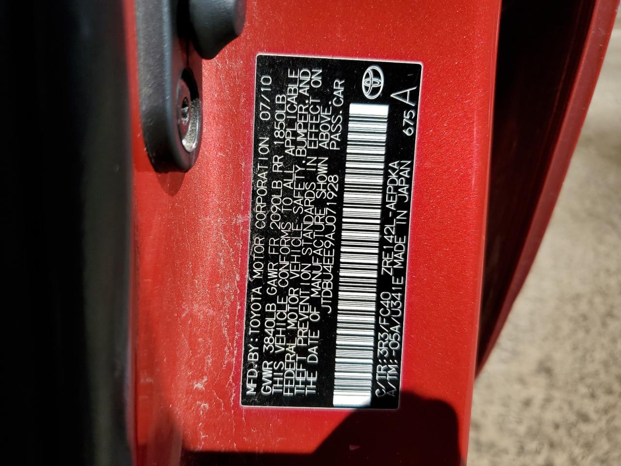 2010 Toyota Corolla Base VIN: JTDBU4EE9AJ071928 Lot: 67848754