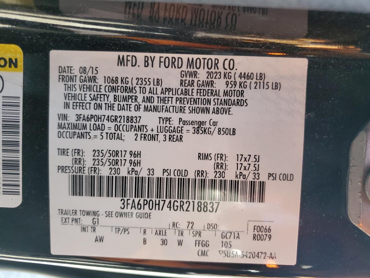 3FA6P0H74GR218837 2016 Ford Fusion Se