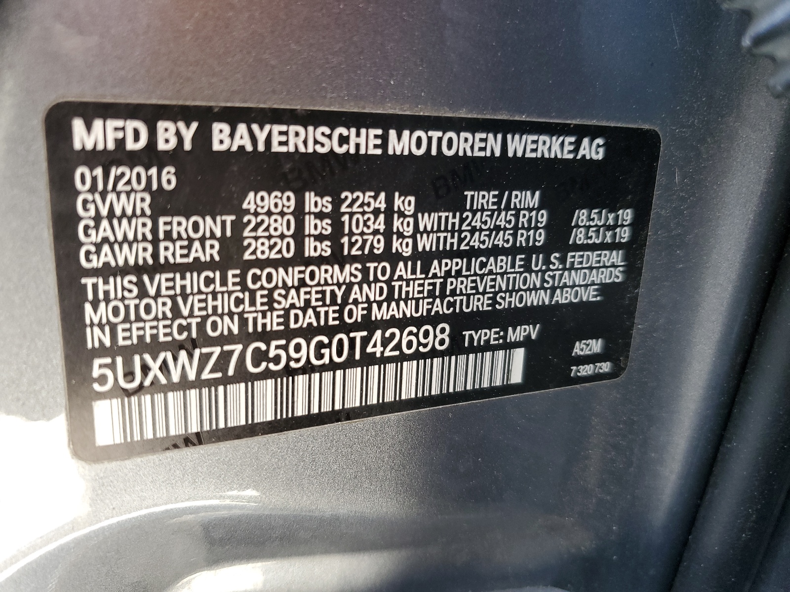 5UXWZ7C59G0T42698 2016 BMW X3 Sdrive28I
