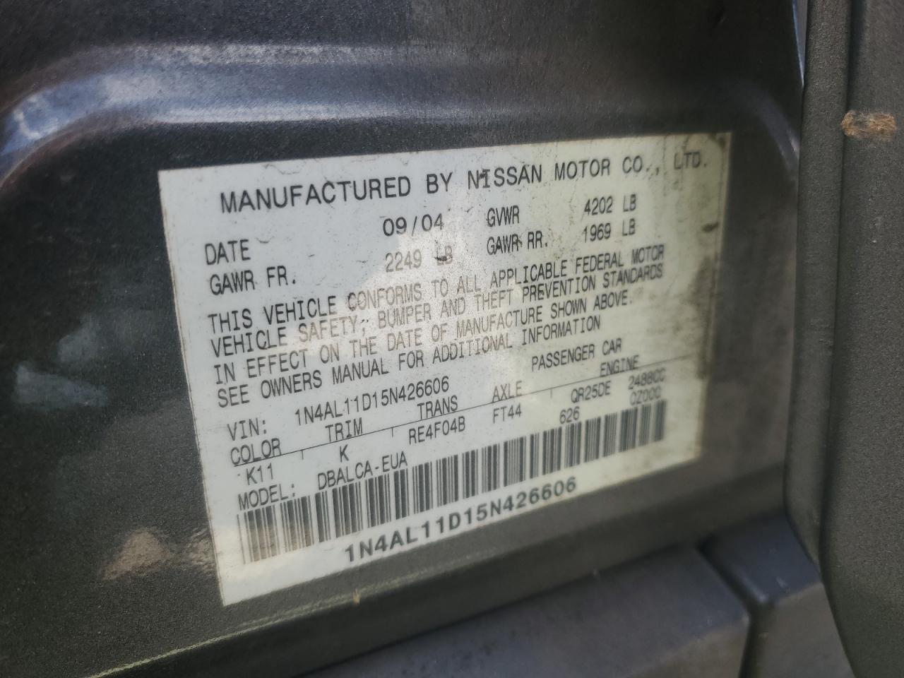 1N4AL11D15N426606 2005 Nissan Altima S