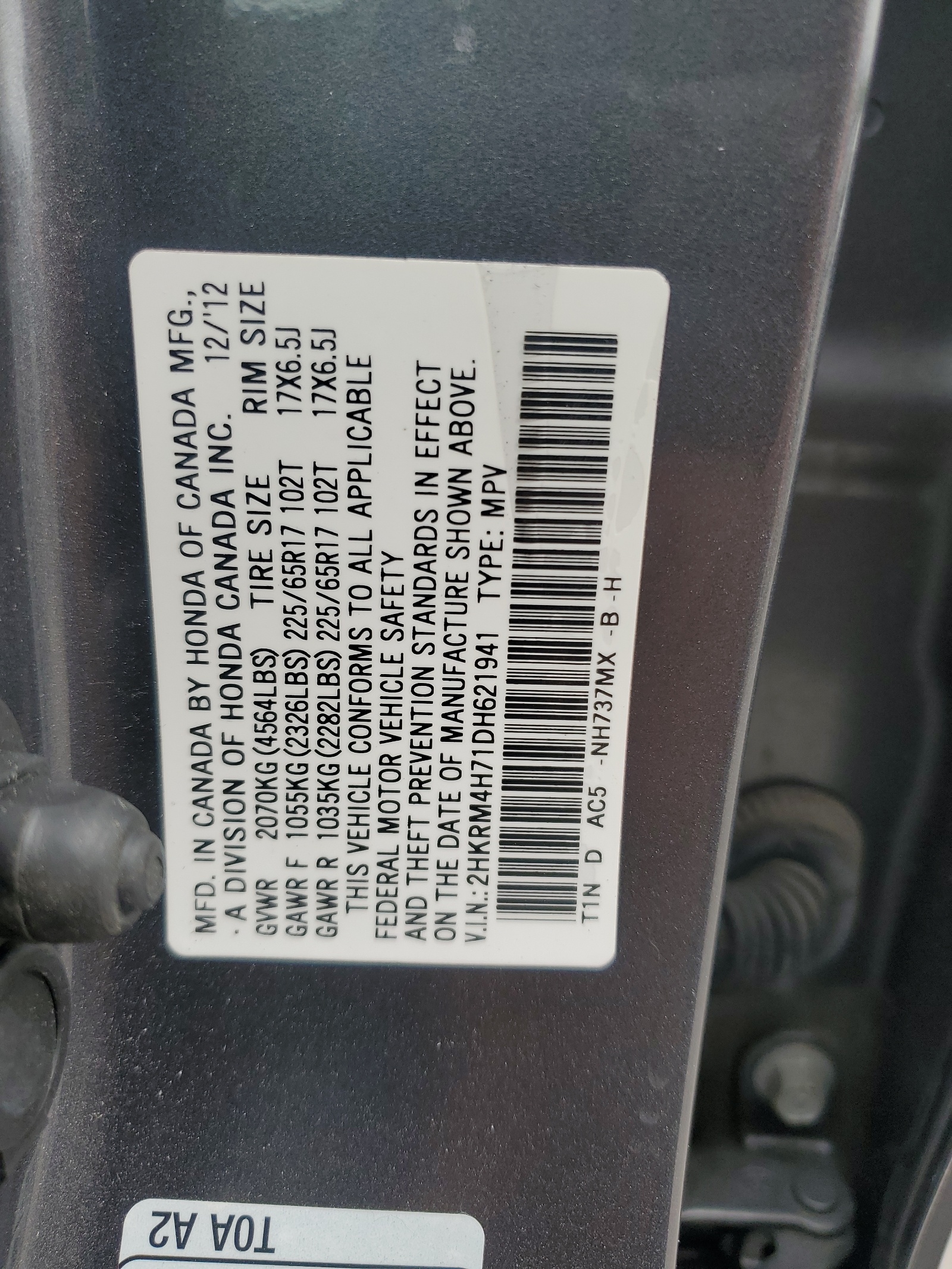 2HKRM4H71DH621941 2013 Honda Cr-V Exl