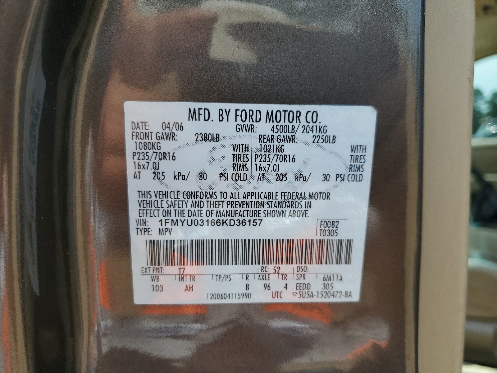 1FMYU03166KD36157 2006 Ford Escape Xlt