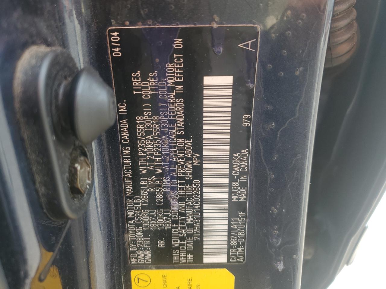 2004 Lexus Rx 330 VIN: 2T2HA31U14C022650 Lot: 67510394