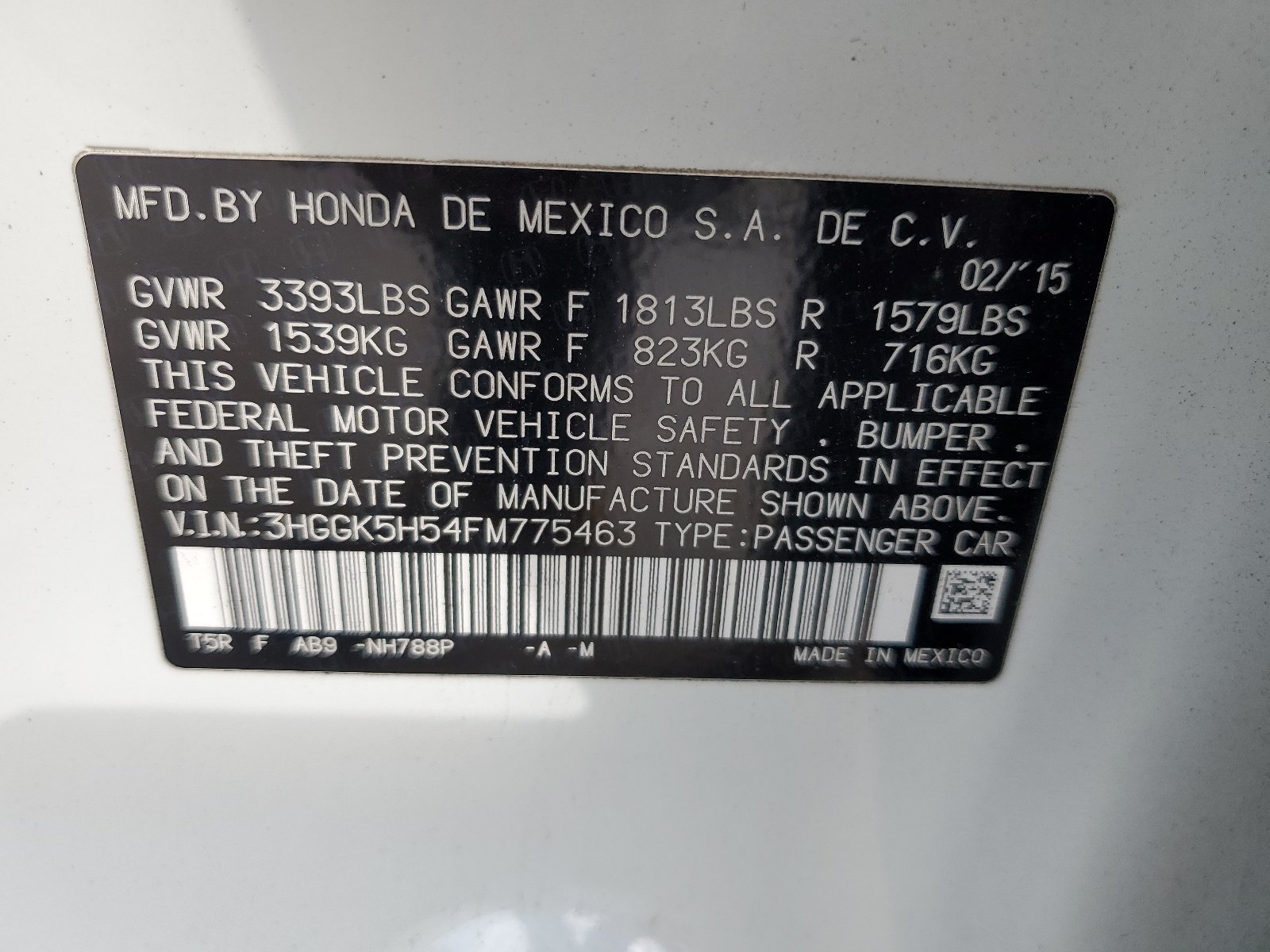 3HGGK5H54FM775463 2015 Honda Fit Lx