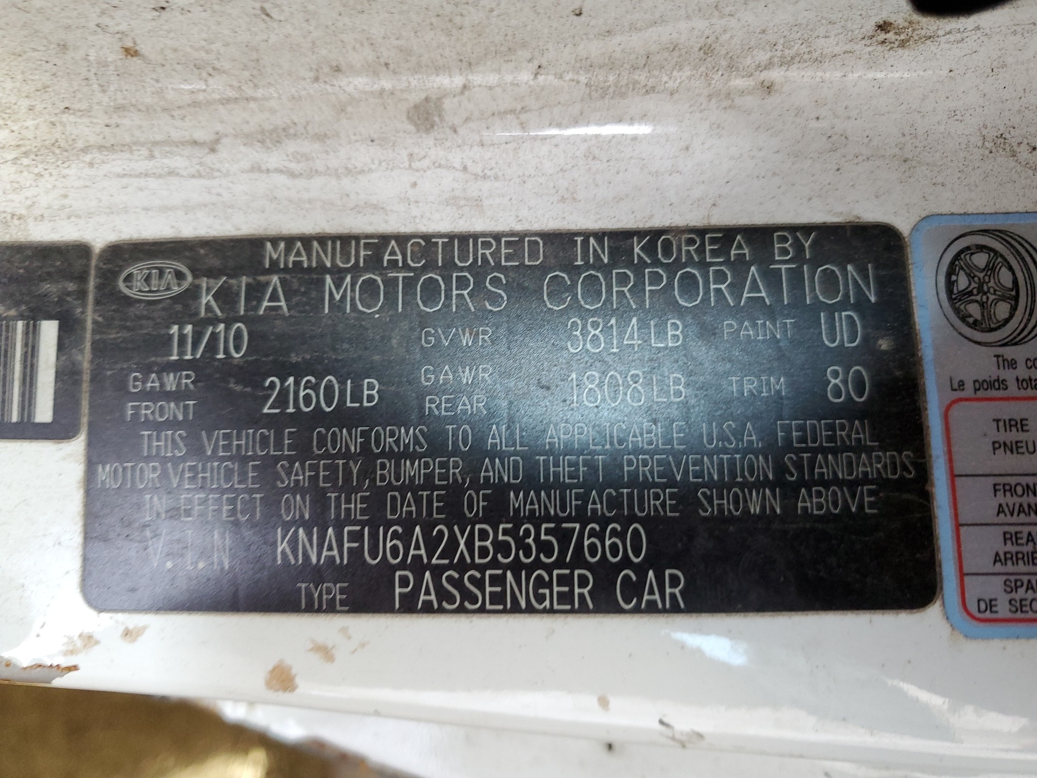 KNAFU6A2XB5357660 2011 Kia Forte Ex