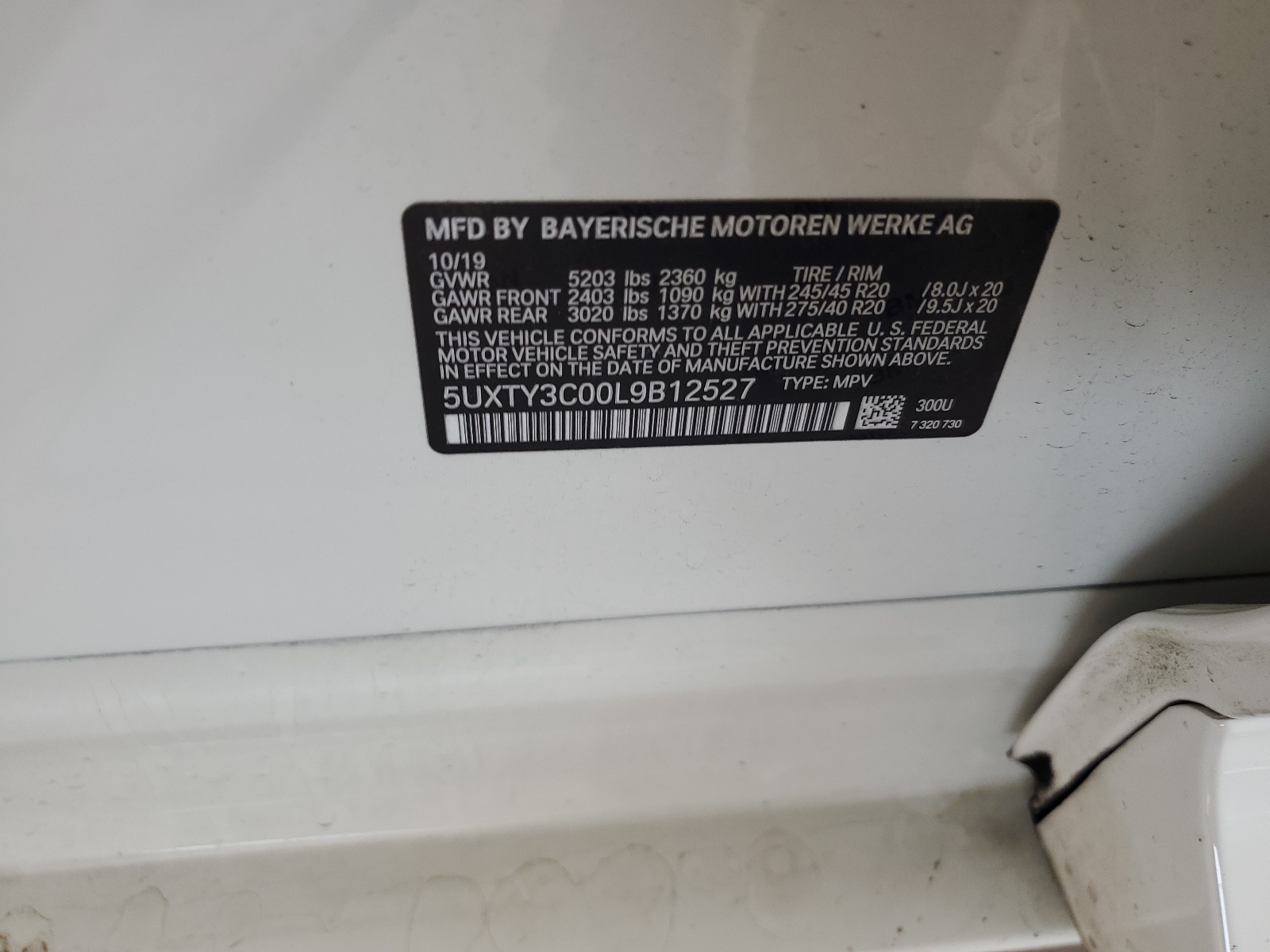 5UXTY3C00L9B12527 2020 BMW X3 Sdrive30I