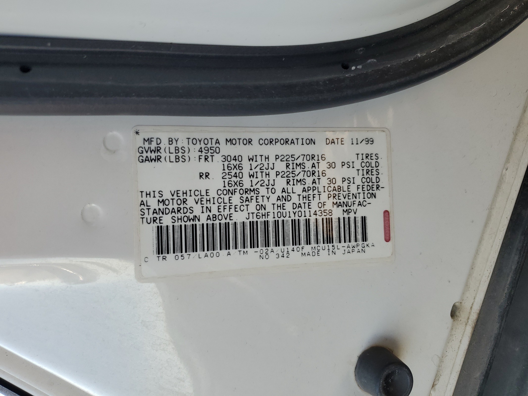 JT6HF10U1Y0114358 2000 Lexus Rx 300