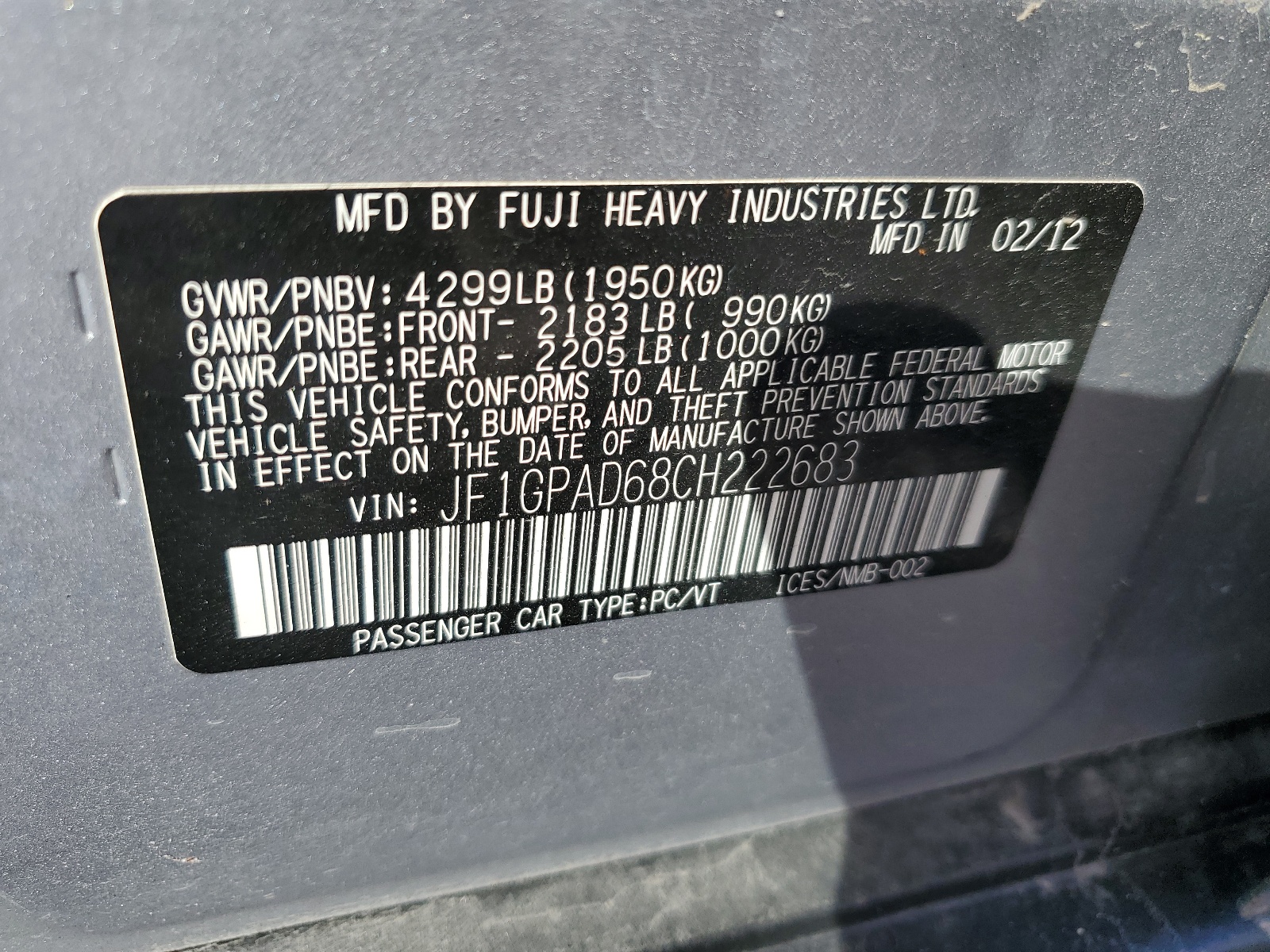 jf1gpad68ch222683 JF1GPAD68CH222683 2012 Subaru Impreza Premium