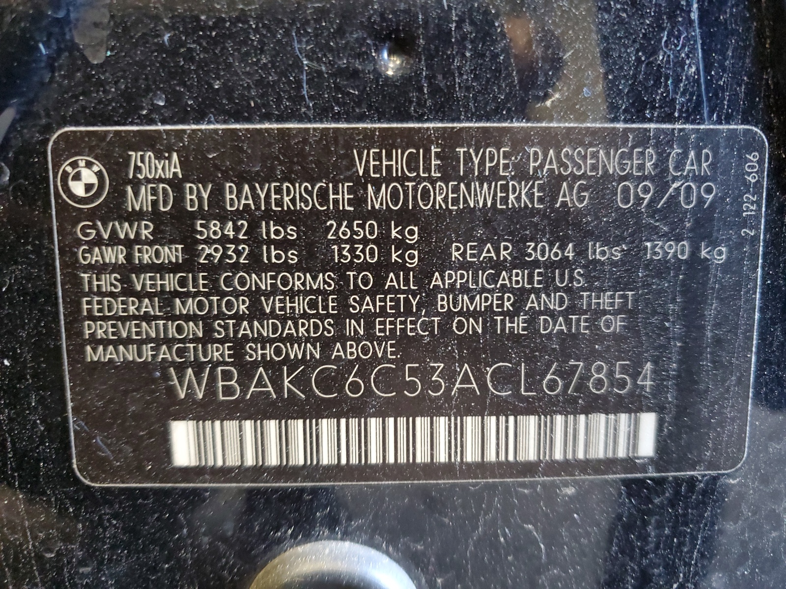 WBAKC6C53ACL67854 2010 BMW 750 I xDrive