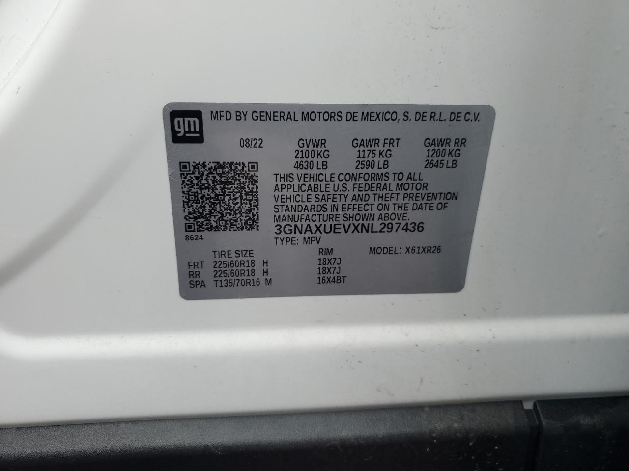 3GNAXUEVXNL297436 2022 CHEVROLET EQUINOX - Image 14