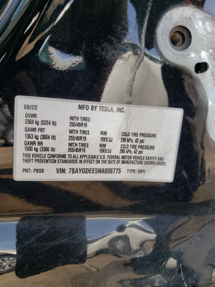 7SAYGDEE5NA008775 2022 Tesla Model Y