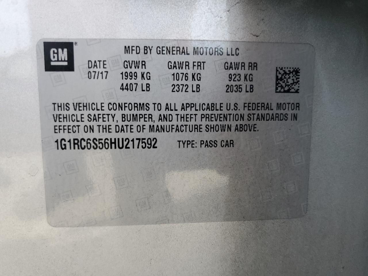 2017 Chevrolet Volt Lt VIN: 1G1RC6S56HU217592 Lot: 66234514