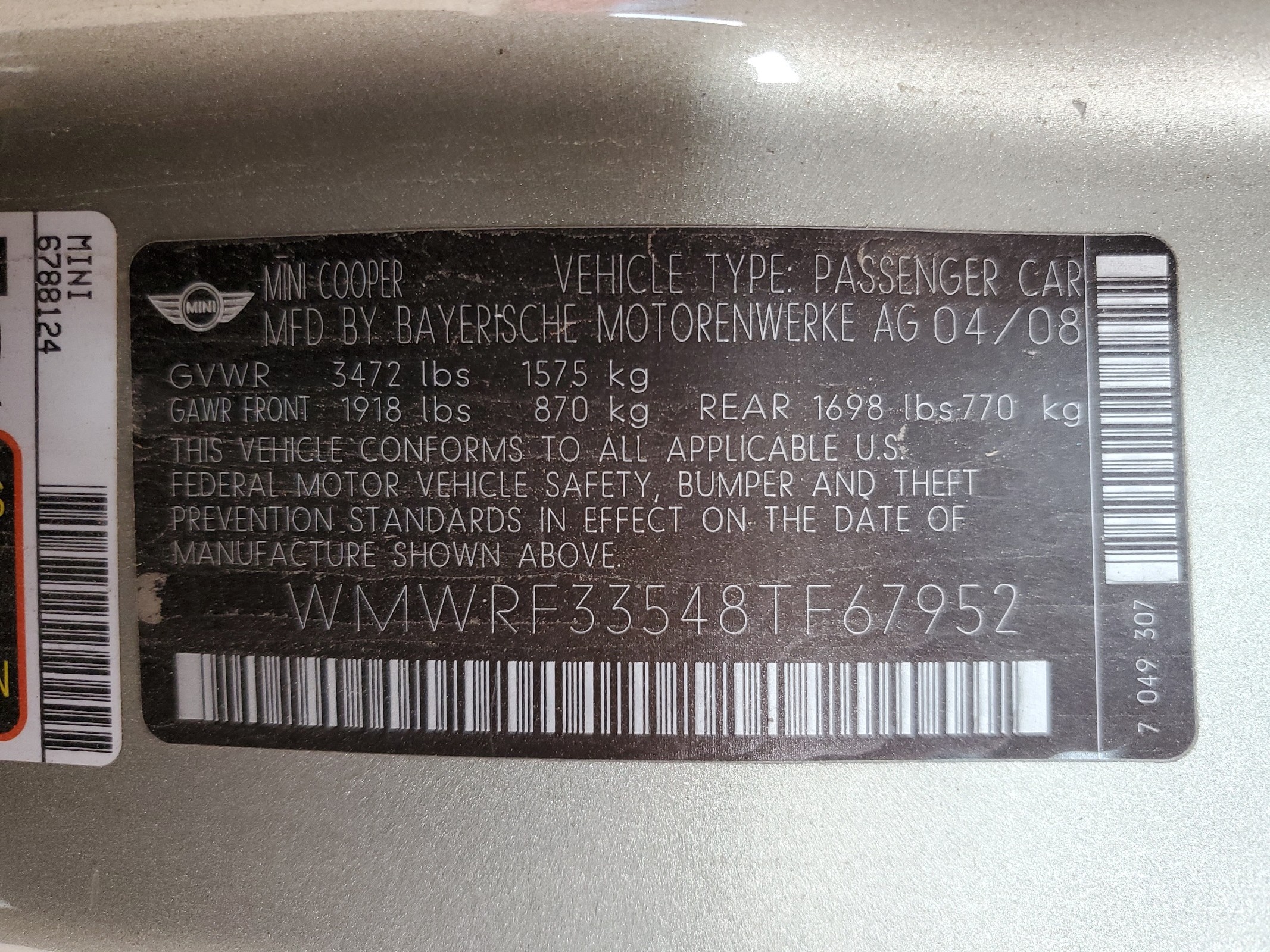 WMWRF33548TF67952 2008 Mini Cooper