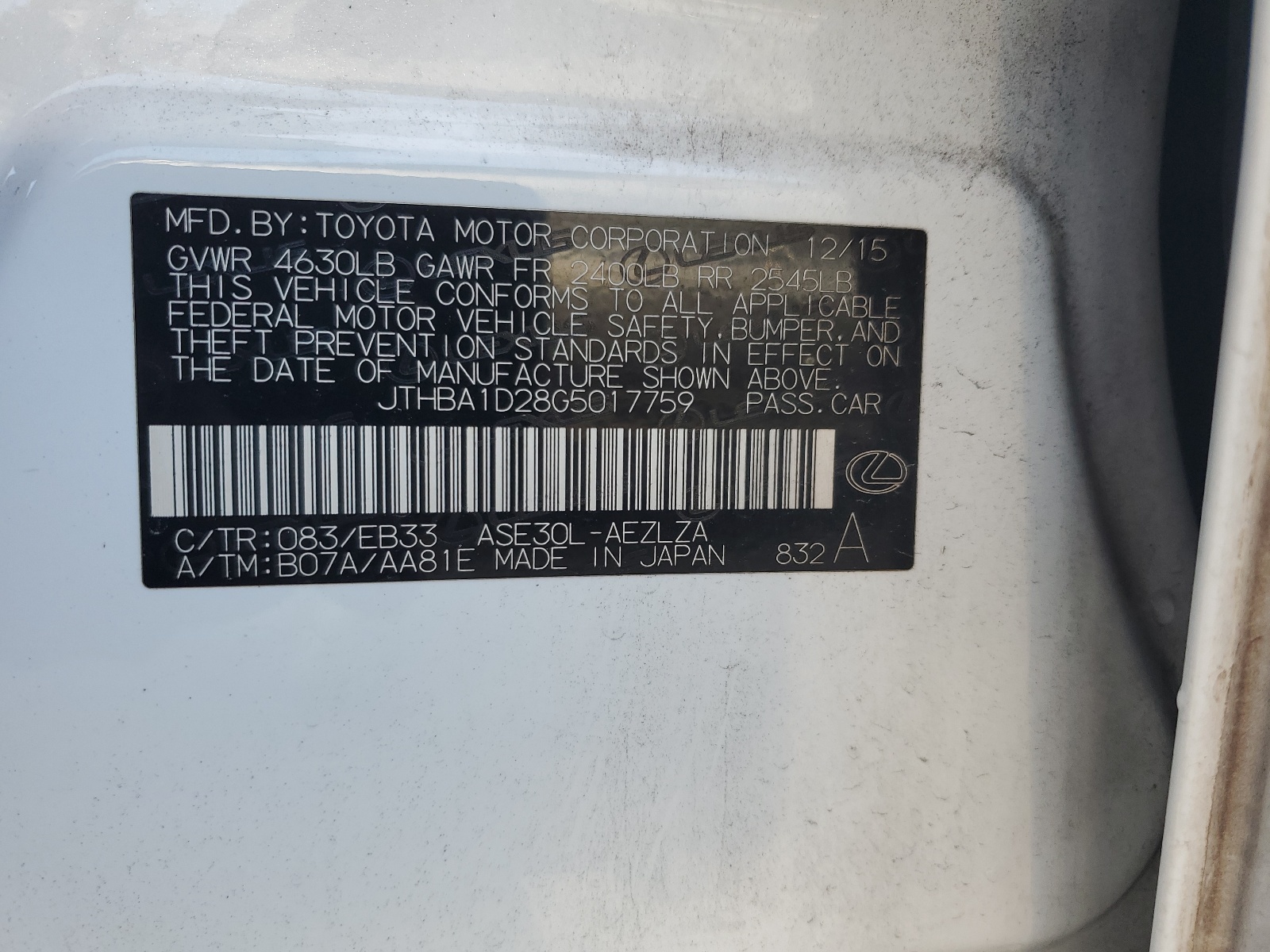 JTHBA1D28G5017759 2016 Lexus Is 200T