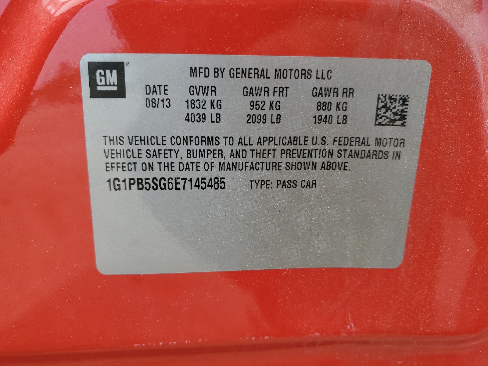 1G1PB5SG6E7145485 2014 Chevrolet Cruze Ls