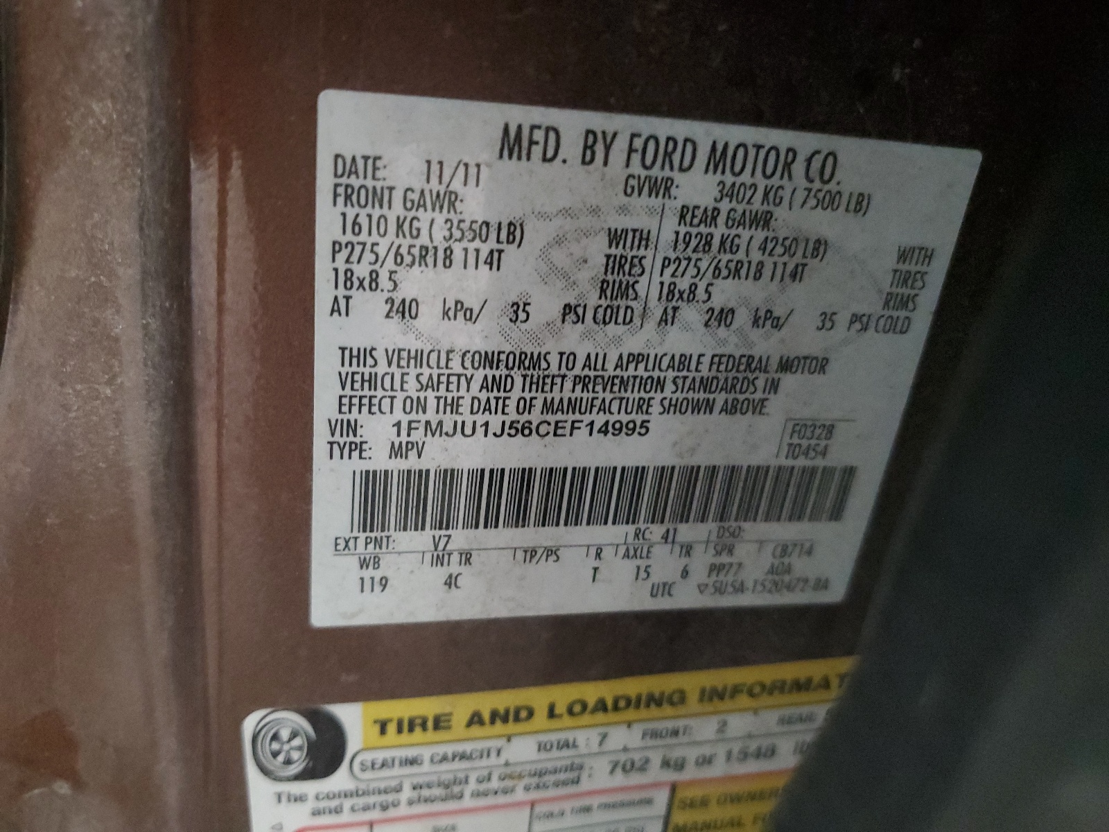 1FMJU1J56CEF14995 2012 Ford Expedition Xlt