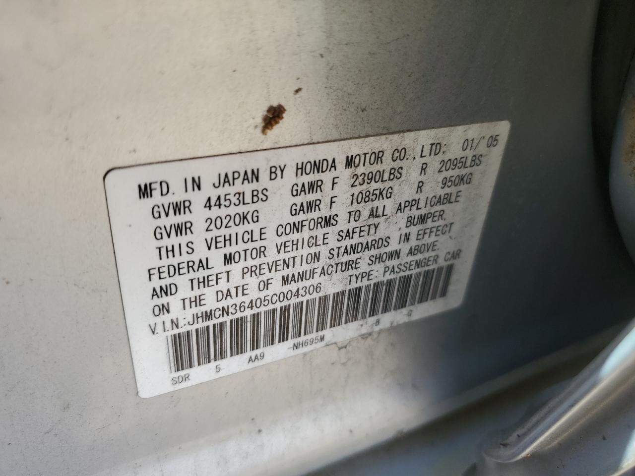 JHMCN36405C004306 2005 Honda Accord Hybrid