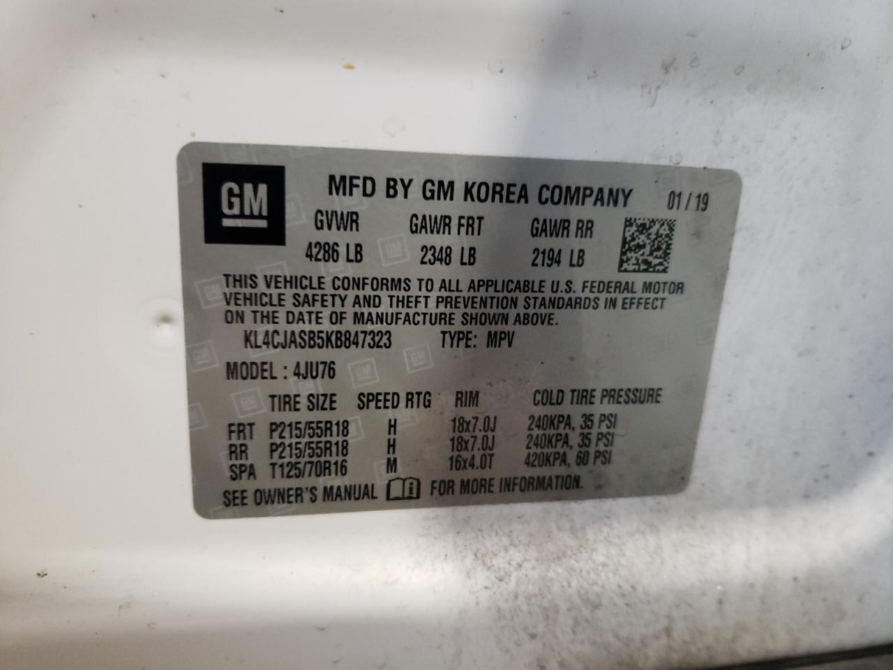 KL4CJASB5KB847323 2019 Buick Encore Preferred