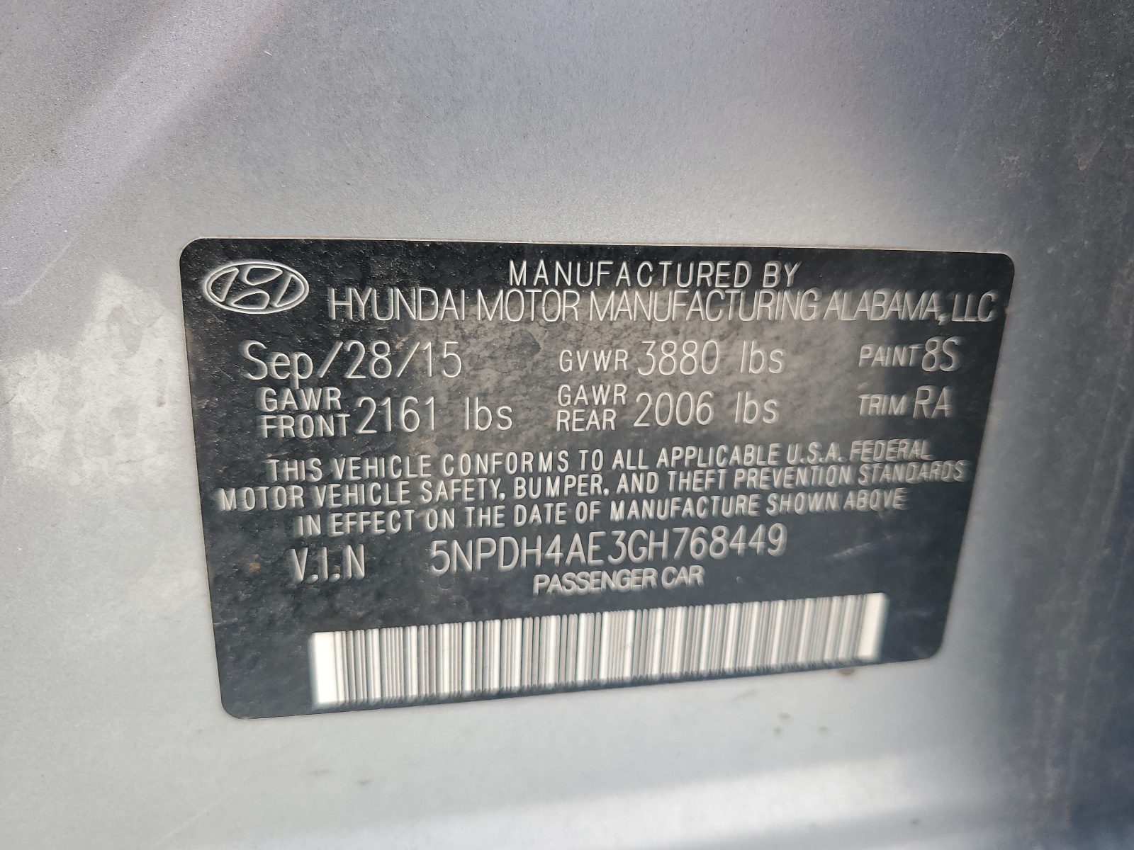 5NPDH4AE3GH768449 2016 Hyundai Elantra Se