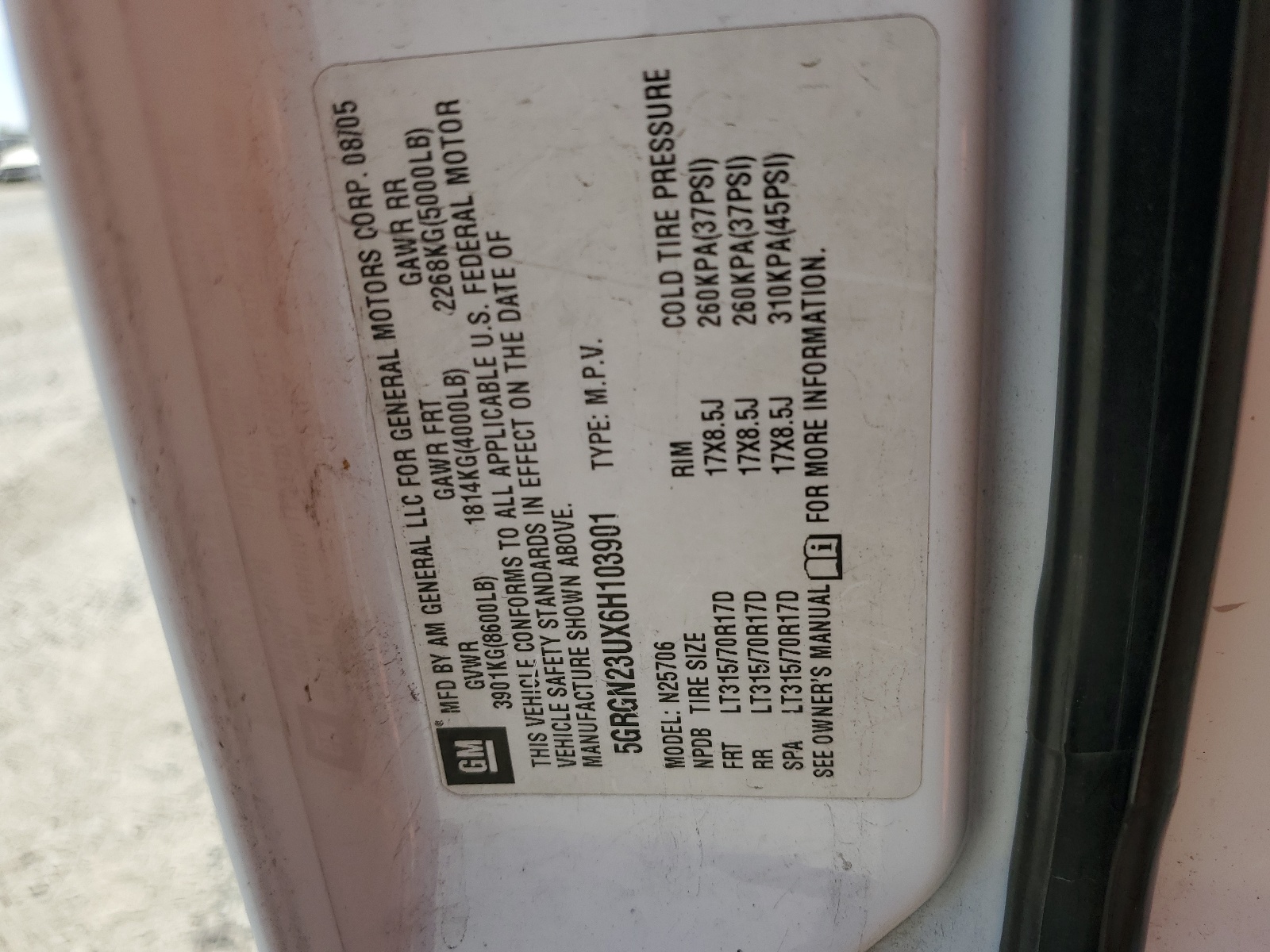 5GRGN23UX6H103901 2006 Hummer H2