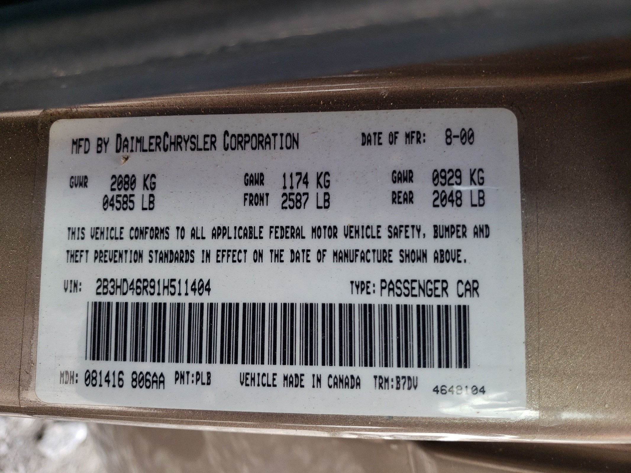 2B3HD46R91H511404 2001 Dodge Intrepid Se