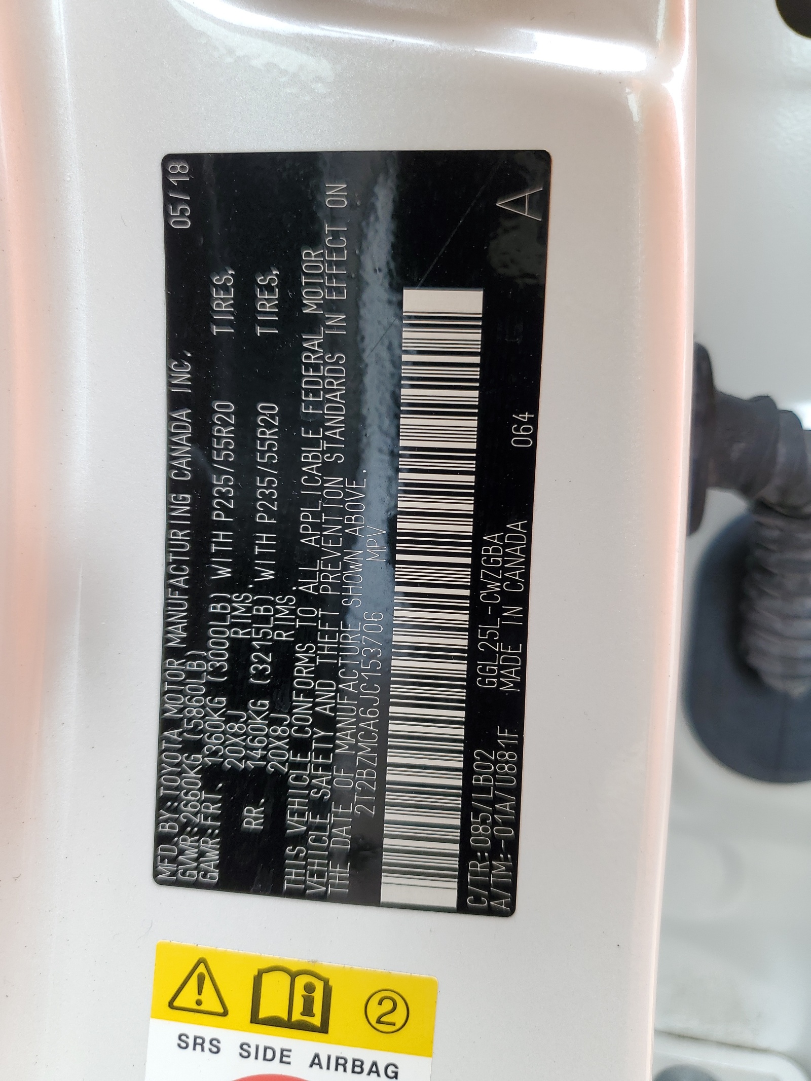 2T2BZMCA6JC153706 2018 Lexus Rx 350 Base