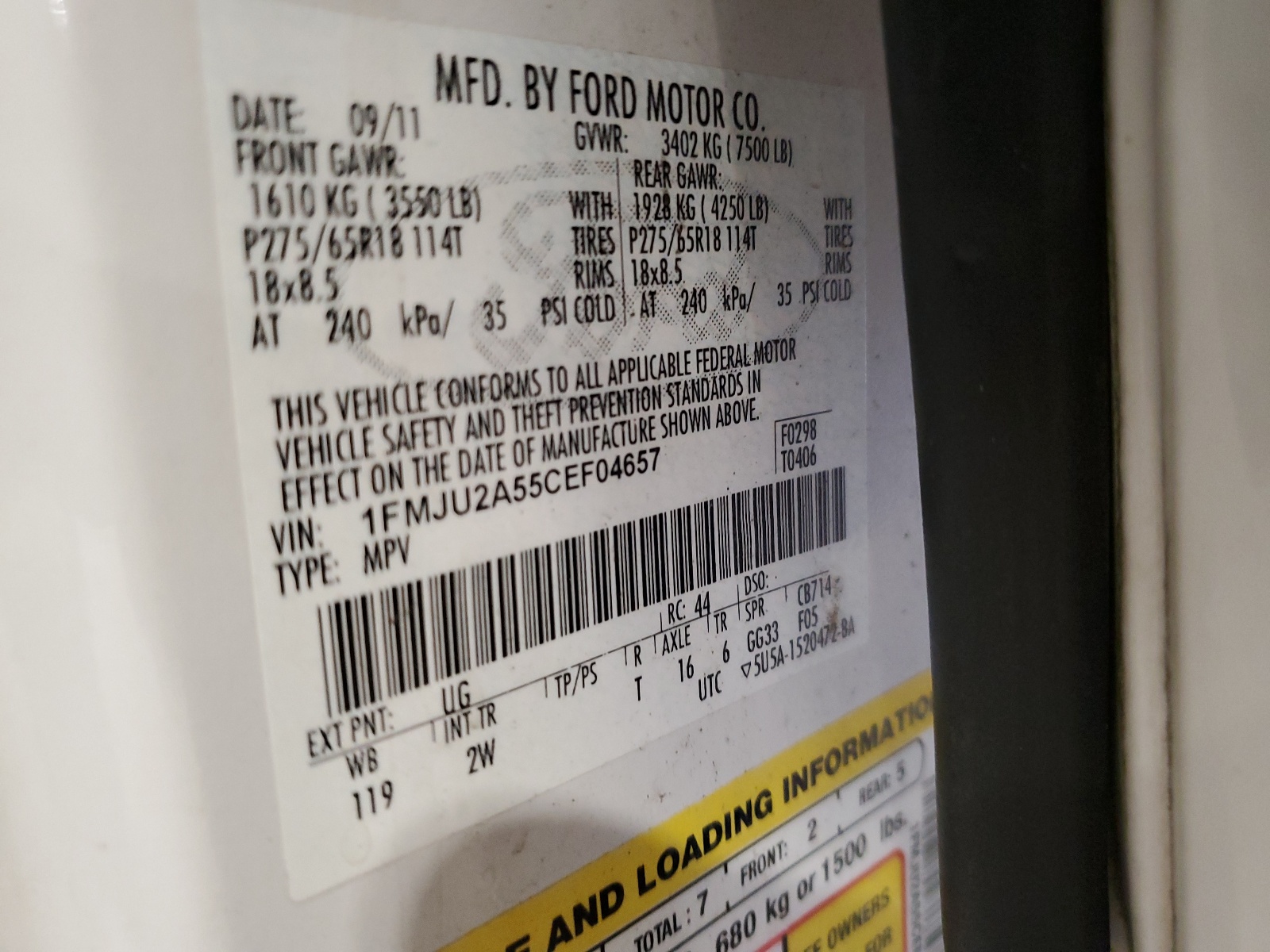 1FMJU2A55CEF04657 2012 Ford Expedition Limited