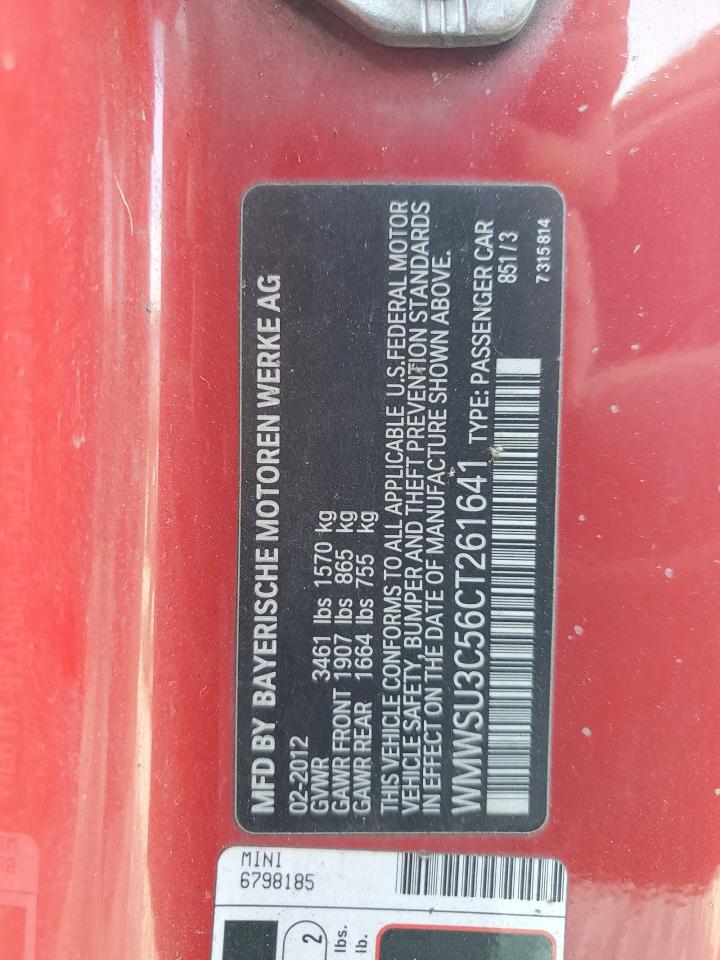 2012 Mini Cooper VIN: WMWSU3C56CT261641 Lot: 67029894
