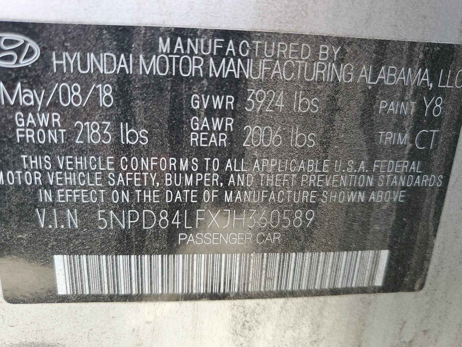5NPD84LFXJH360589 2018 Hyundai Elantra Sel