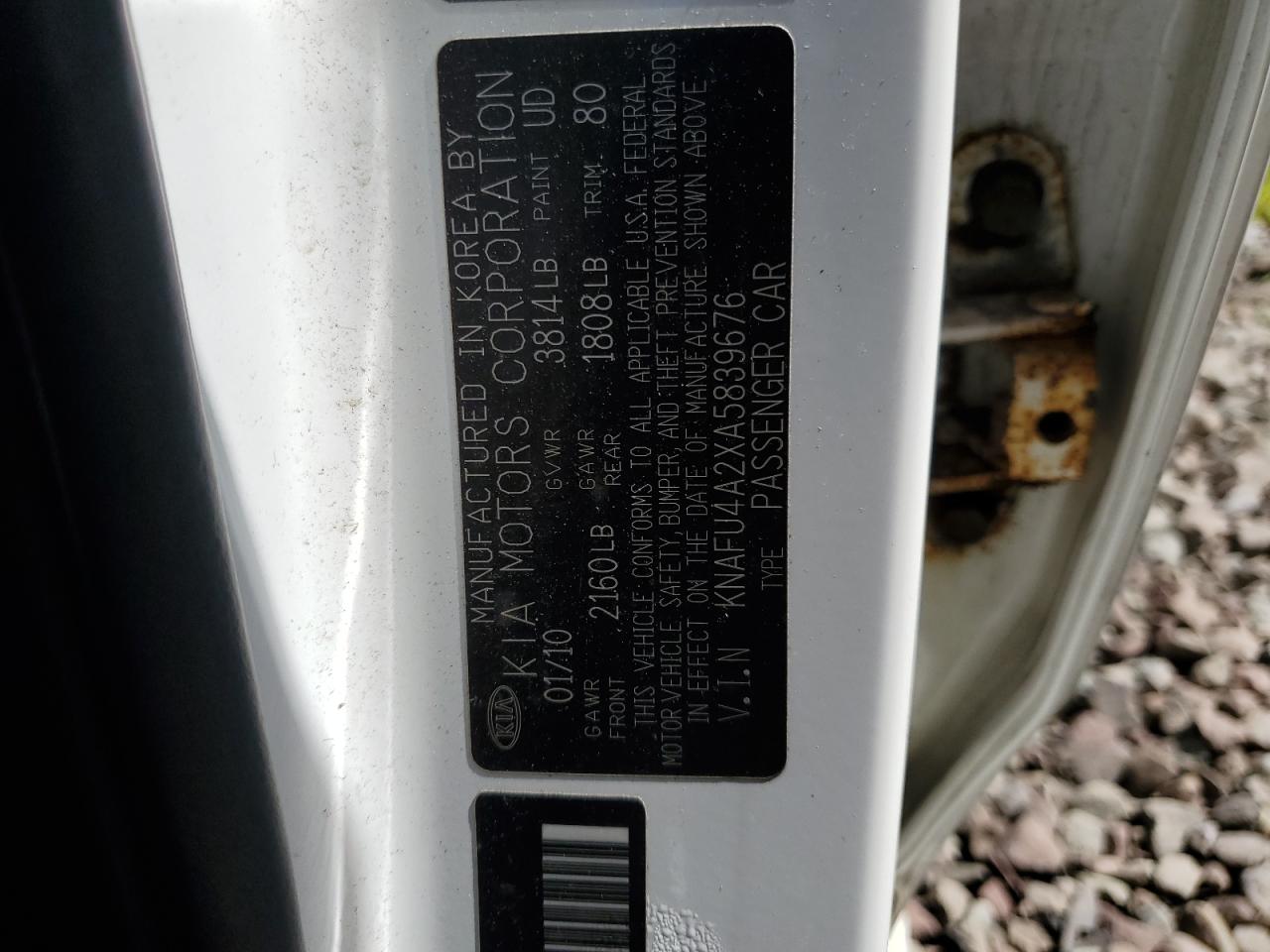 2010 Kia Forte Ex VIN: KNAFU4A2XA5839676 Lot: 66896534