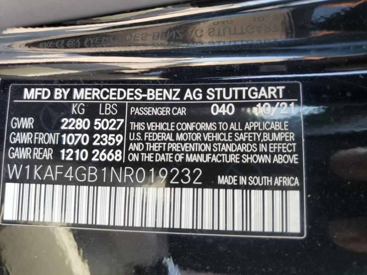 W1KAF4GB1NR019232 2022 Mercedes-Benz C 300