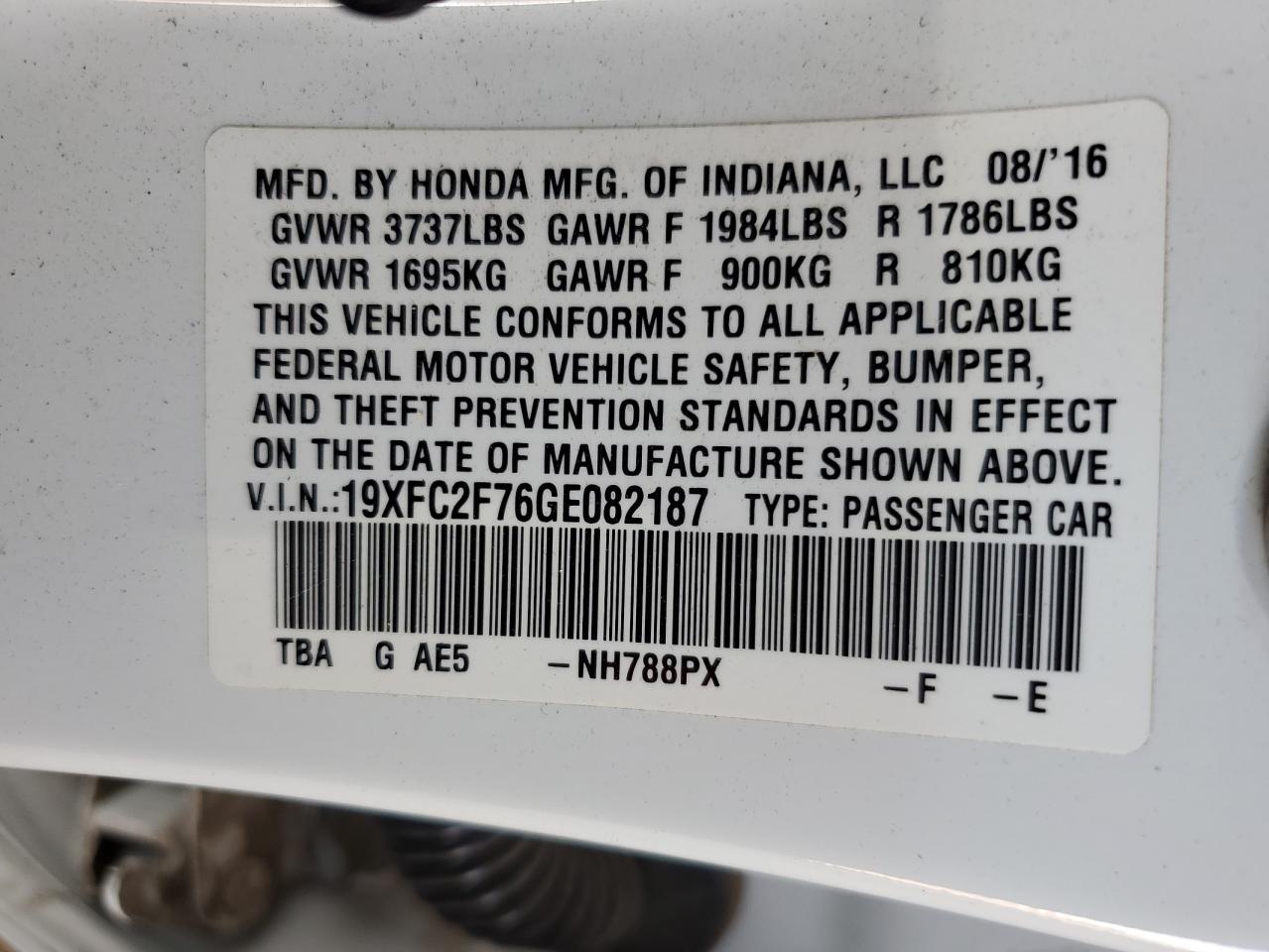 19XFC2F76GE082187 2016 HONDA CIVIC - Image 14