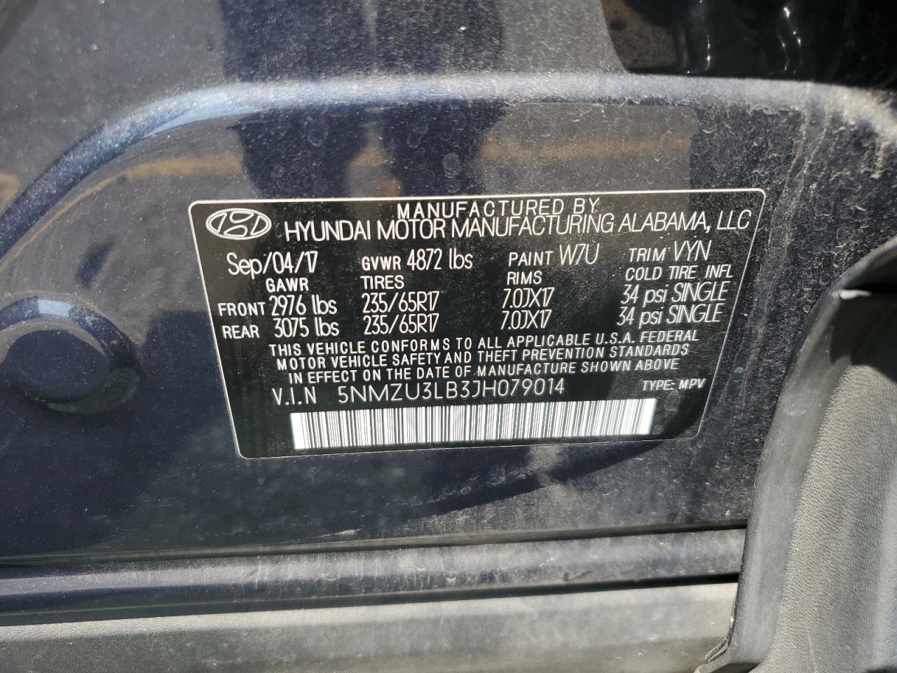 5NMZU3LB3JH079014 2018 Hyundai Santa Fe Sport