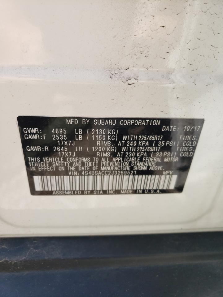 2018 Subaru Outback 2.5I Premium VIN: 4S4BSACC2J3259521 Lot: 67051284