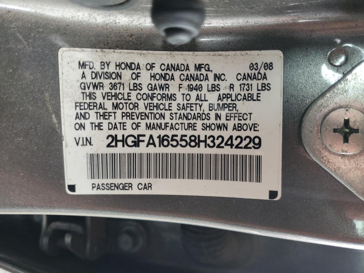 2HGFA16558H324229 2008 Honda Civic Lx