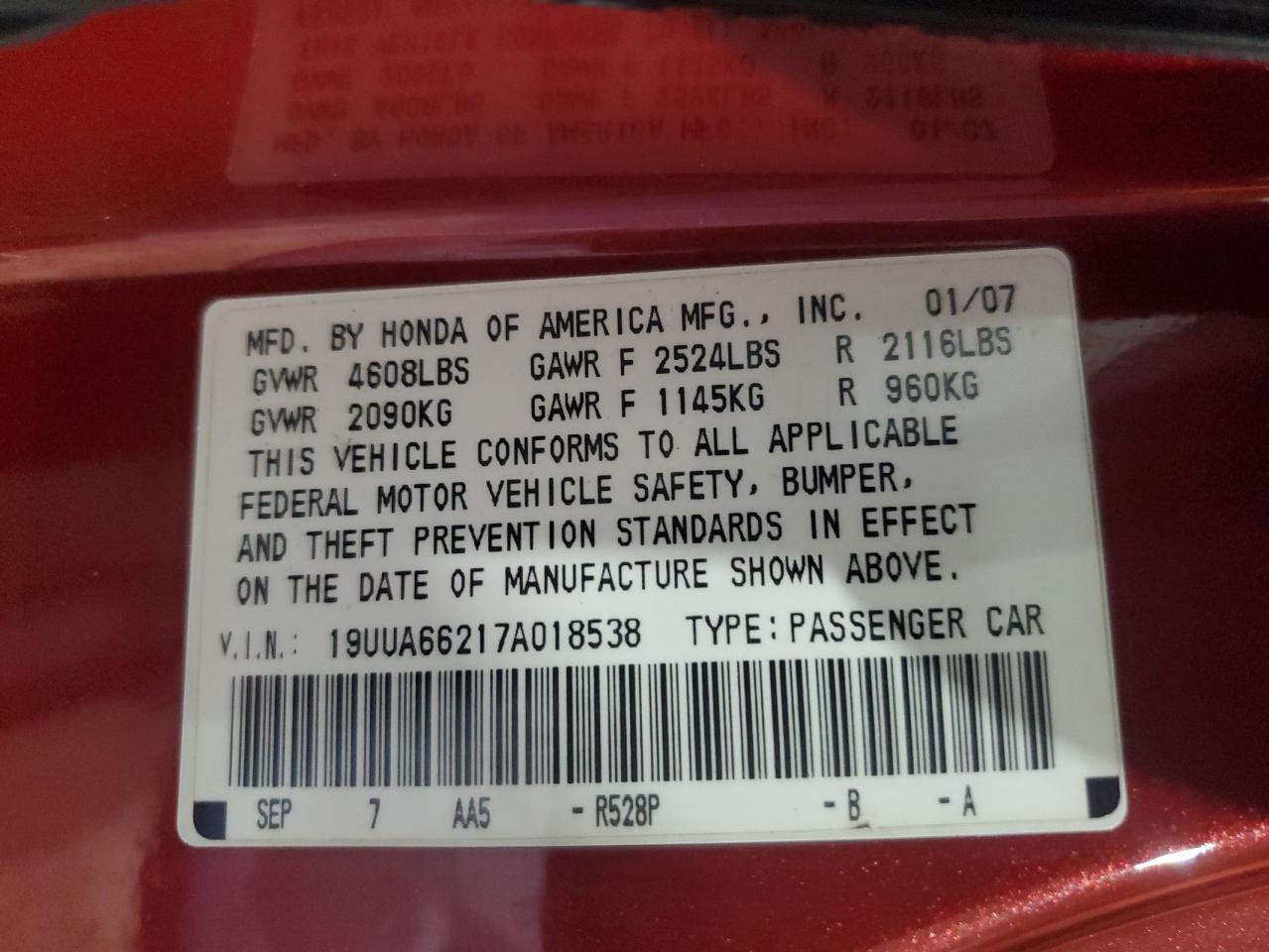 19UUA66217A018538 2007 Acura Tl