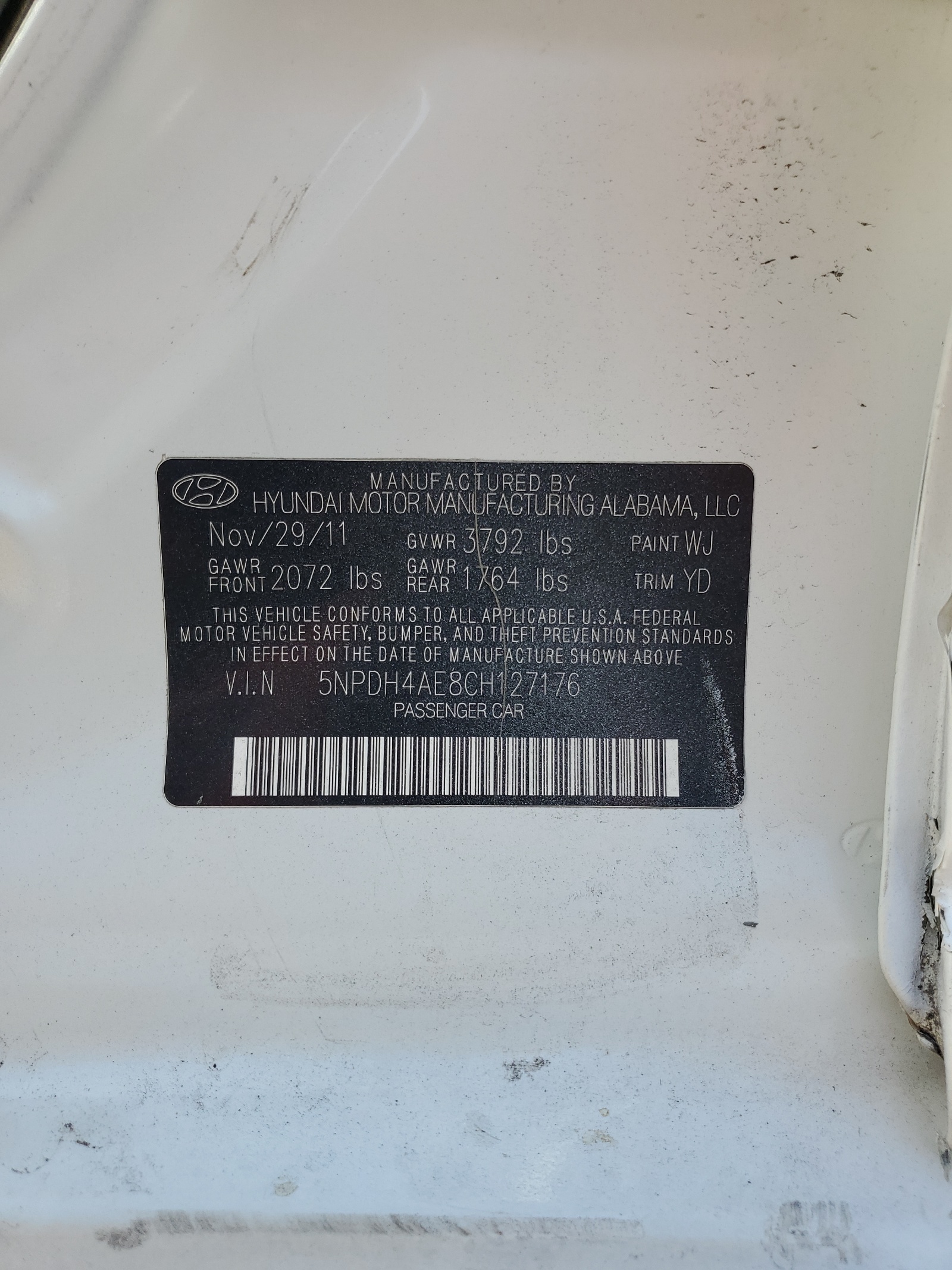 5NPDH4AE8CH127176 2012 Hyundai Elantra Gls