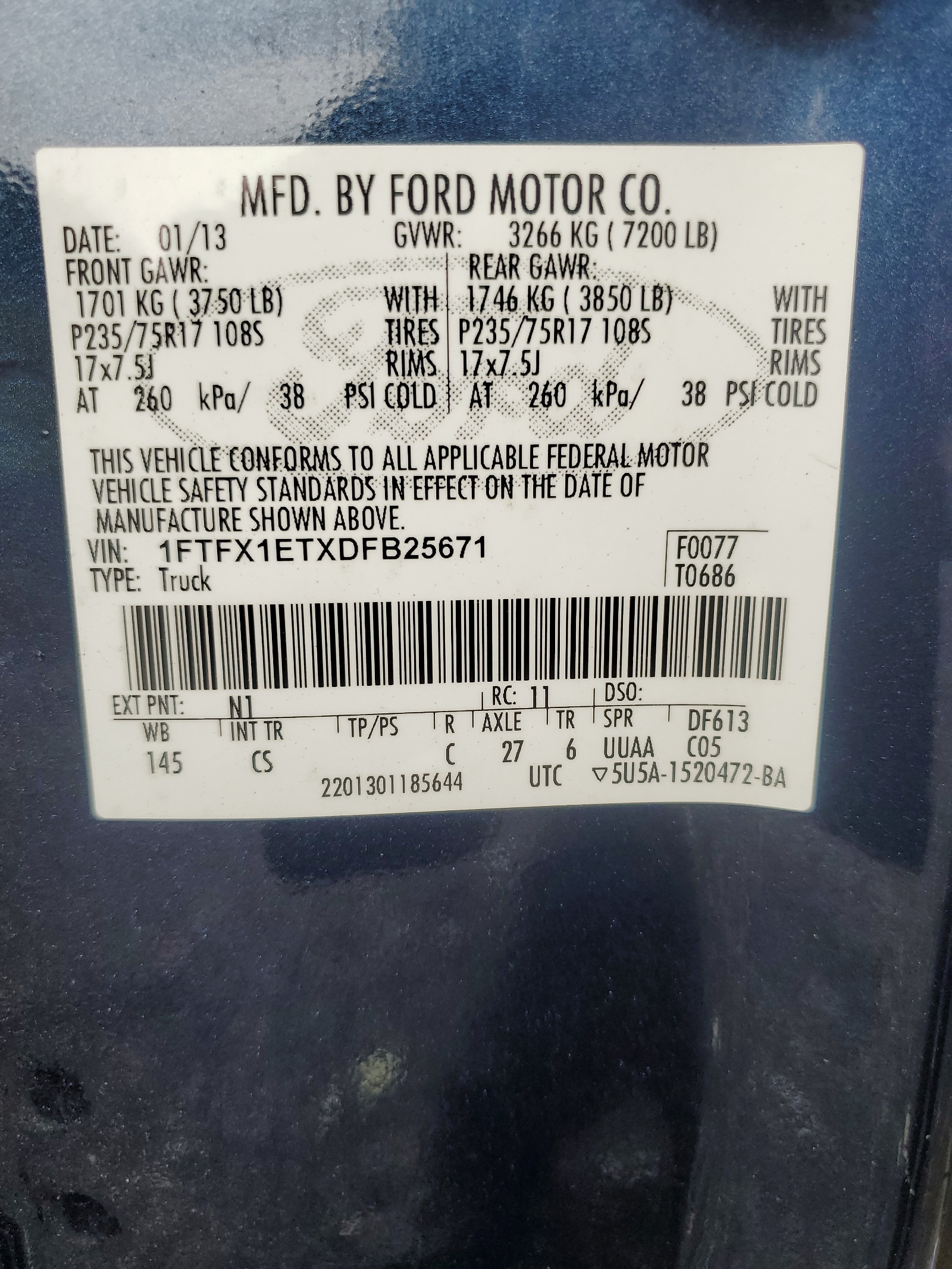 1FTFX1ETXDFB25671 2013 Ford F150 Super Cab