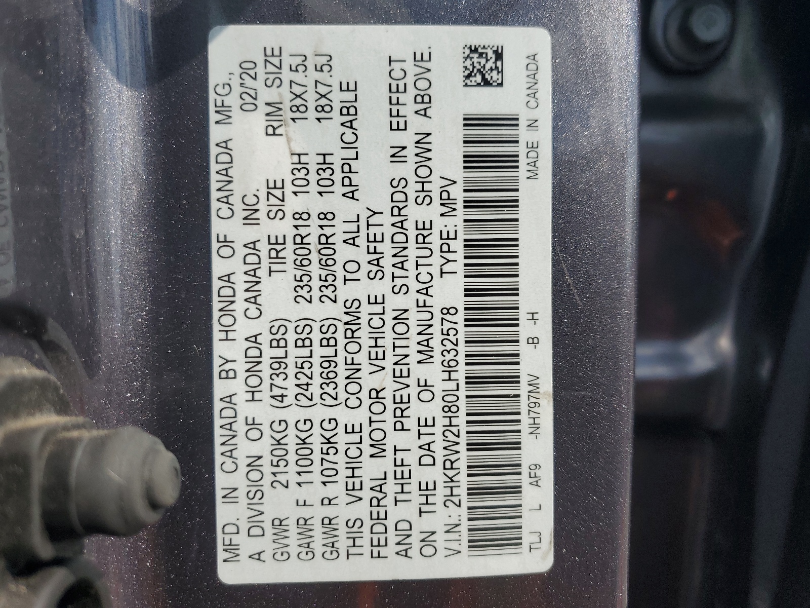 2HKRW2H80LH632578 2020 Honda Cr-V Exl