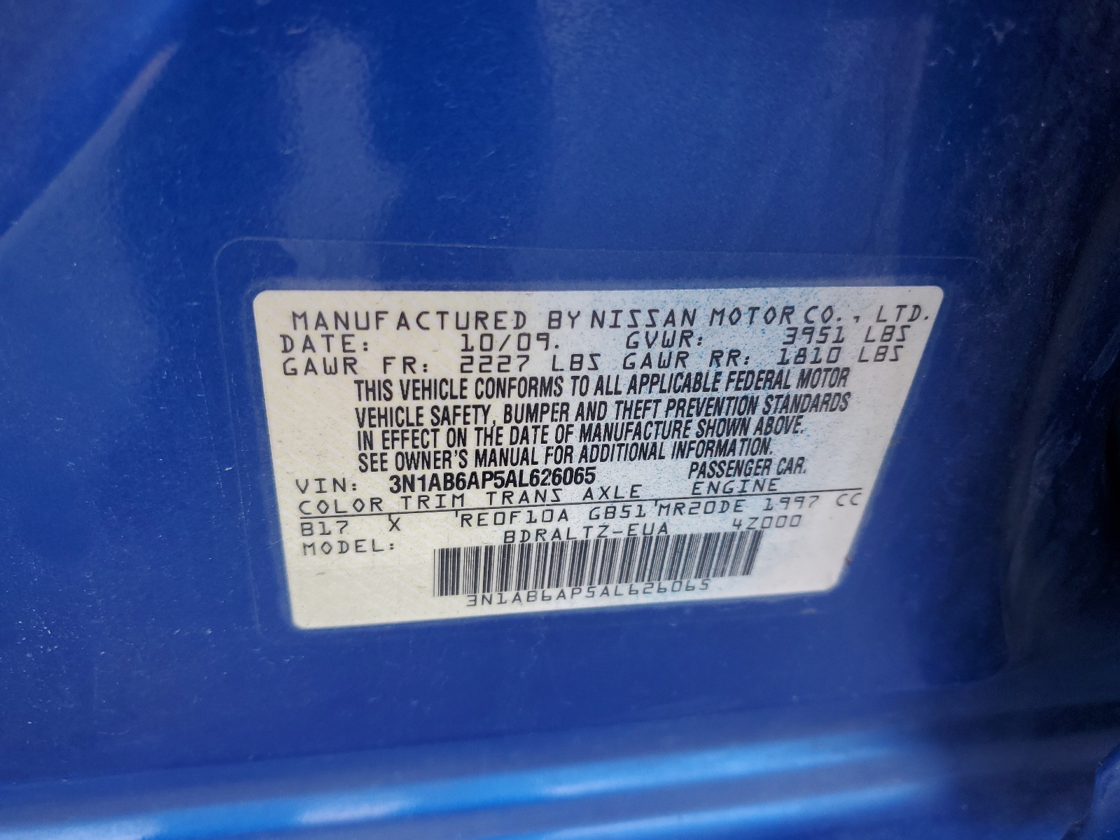 3N1AB6AP5AL626065 2010 Nissan Sentra 2.0