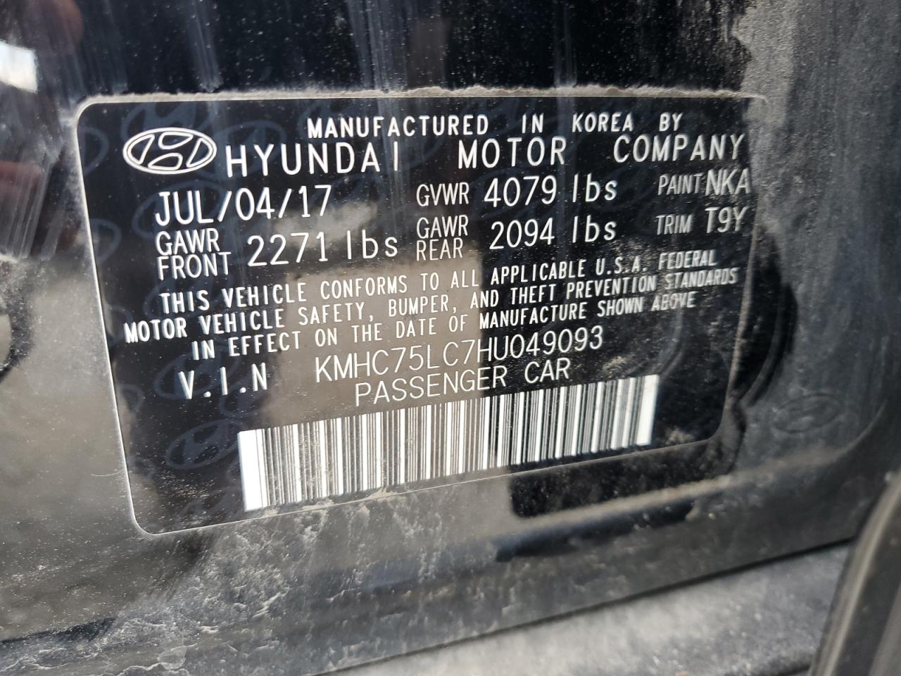 KMHC75LC7HU049093 2017 Hyundai Ioniq Sel