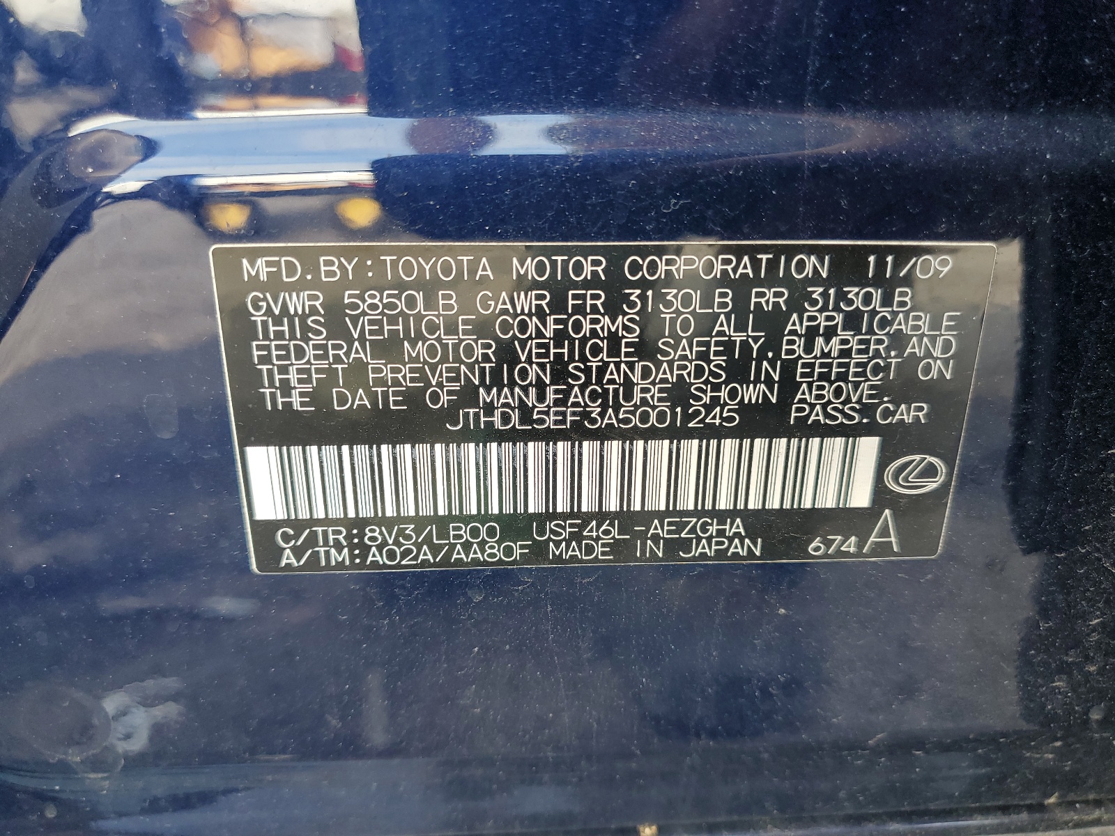 JTHDL5EF3A5001245 2010 Lexus Ls 460L