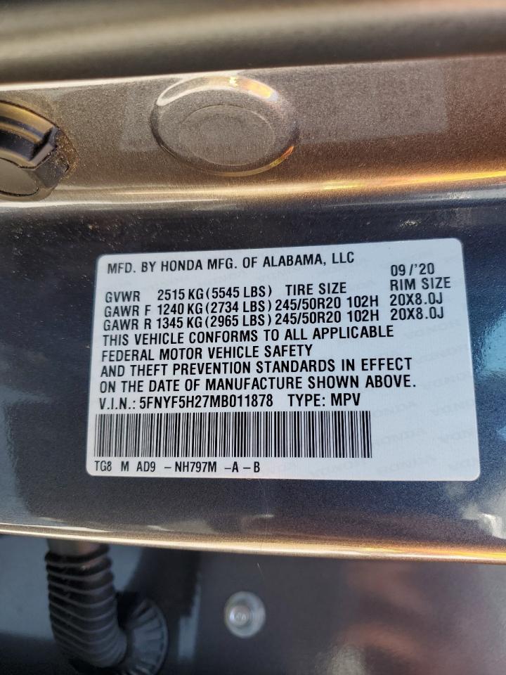 5FNYF5H27MB011878 2021 Honda Pilot Se