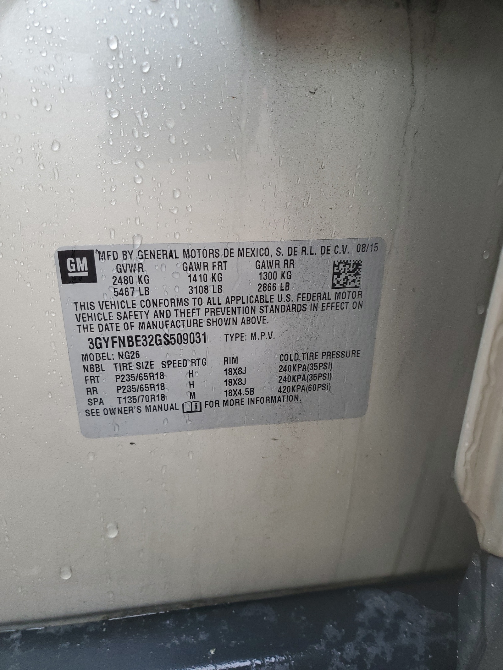 3GYFNBE32GS509031 2016 Cadillac Srx Luxury Collection