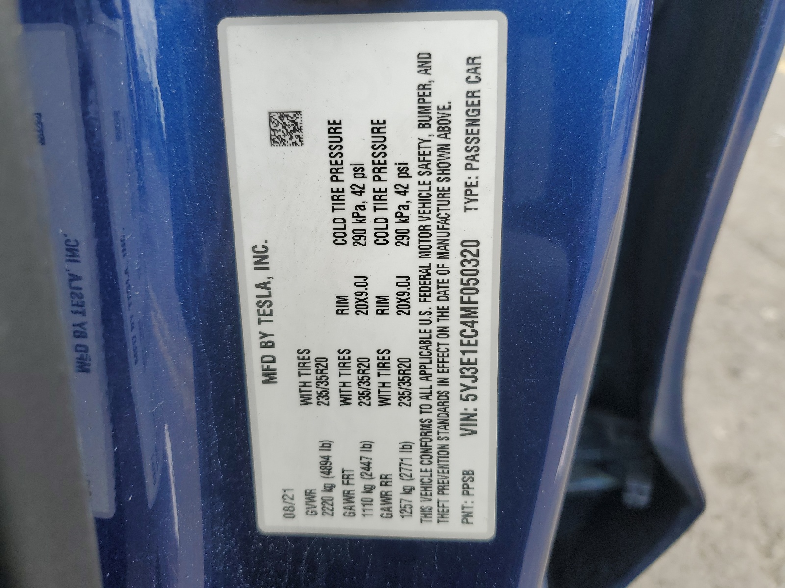 5YJ3E1EC4MF050320 2021 Tesla Model 3